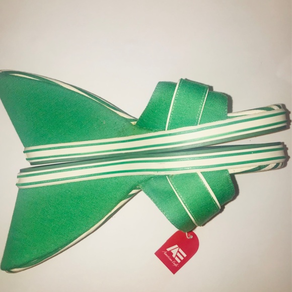 NWT American Eagle Green & White Striped Platform Sandals Wedges Y2K/90s Size 10 - Picture 4 of 8